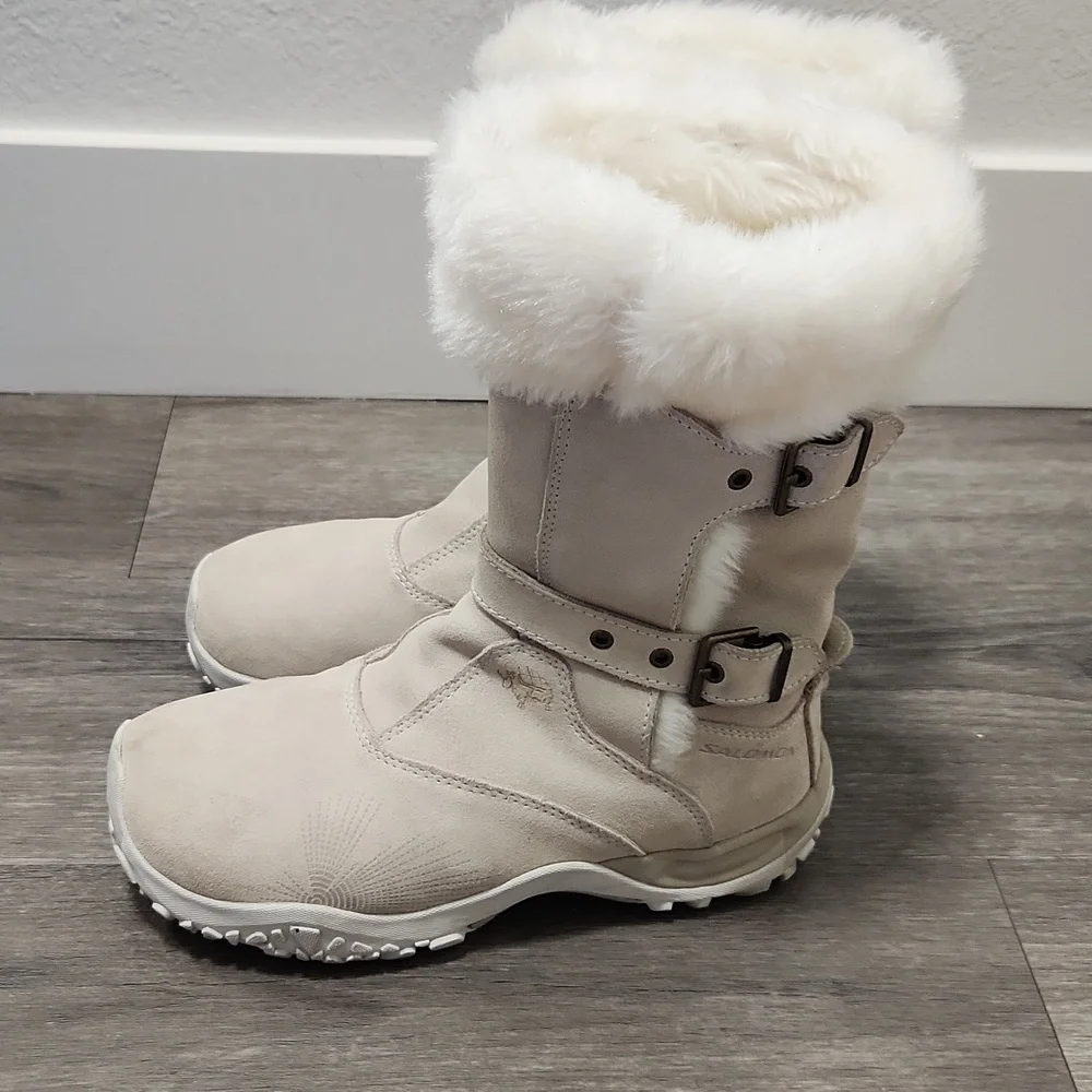 Salomon Lhasa Suede Contagrip Buckle Women's Cream Winter Boots